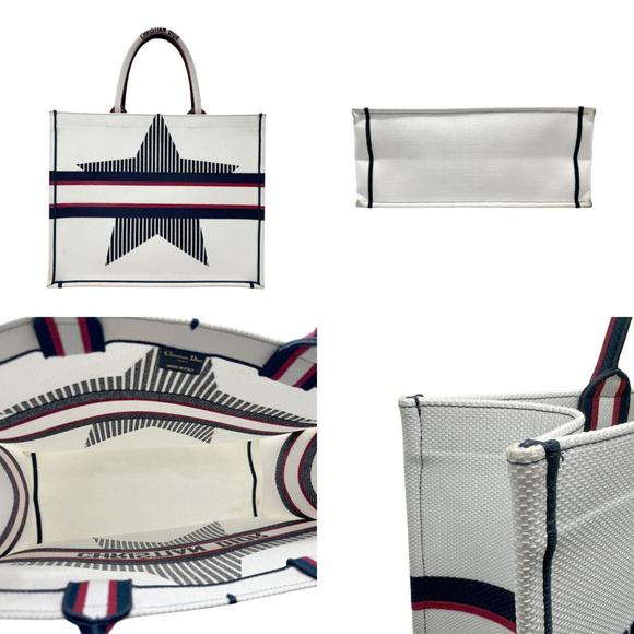 CHRISTIAN DIOR Alps Star Book Tote Nylon Canvas White x Navy Red z2930 - Picture 3 of 5